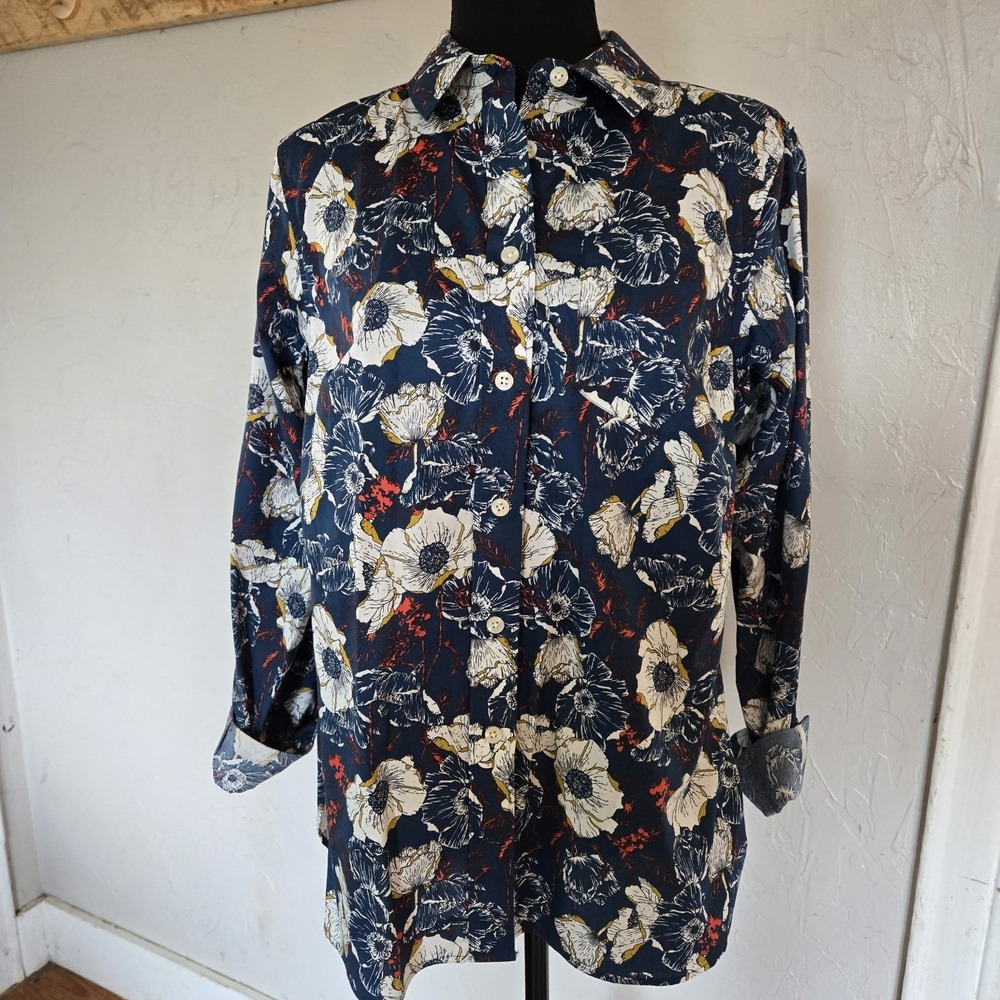 Duluth Trading Womens S Button Up Floral Blouse Top Tunic EUC